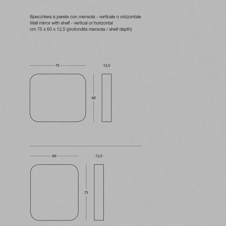 Rundad rektangulär spegel med metallram Olika färger - Alexandra Viadurini