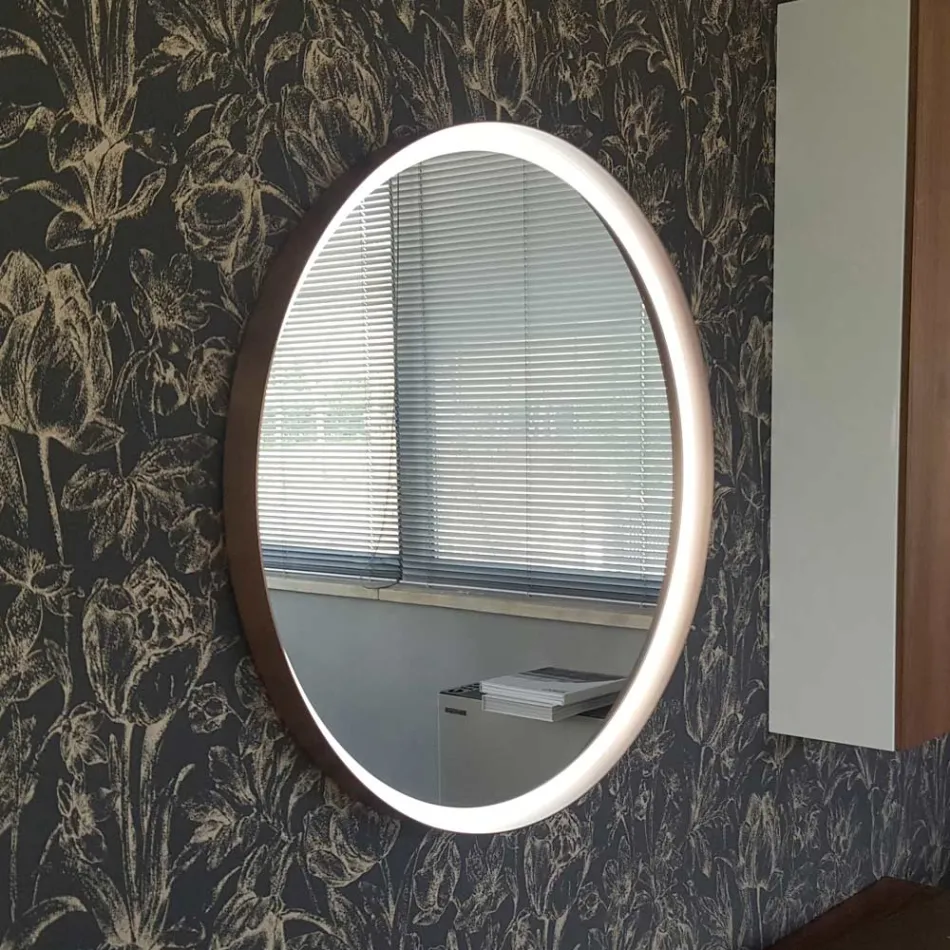 Rund väggspegel med metallram Olika färger och LED-ljus - Renga Viadurini