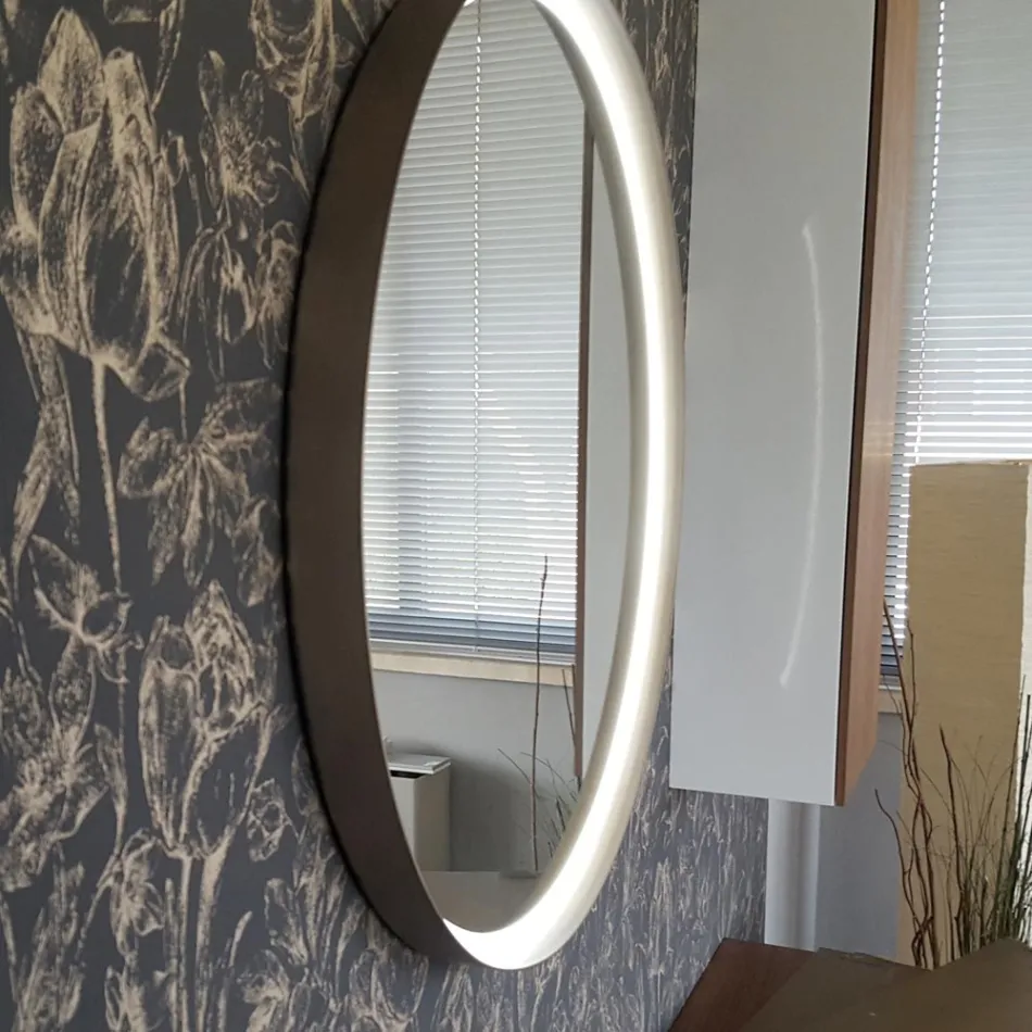 Rund väggspegel med metallram Olika färger och LED-ljus - Renga Viadurini