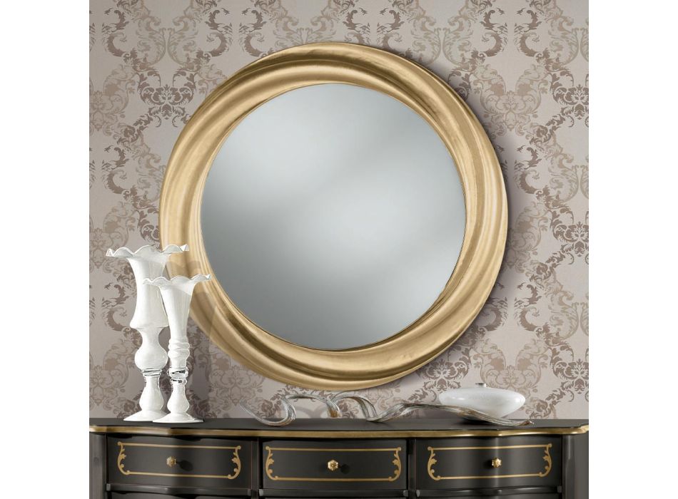 Rund spegel med lyxig guldträram tillverkad i Italien - Adelin Viadurini