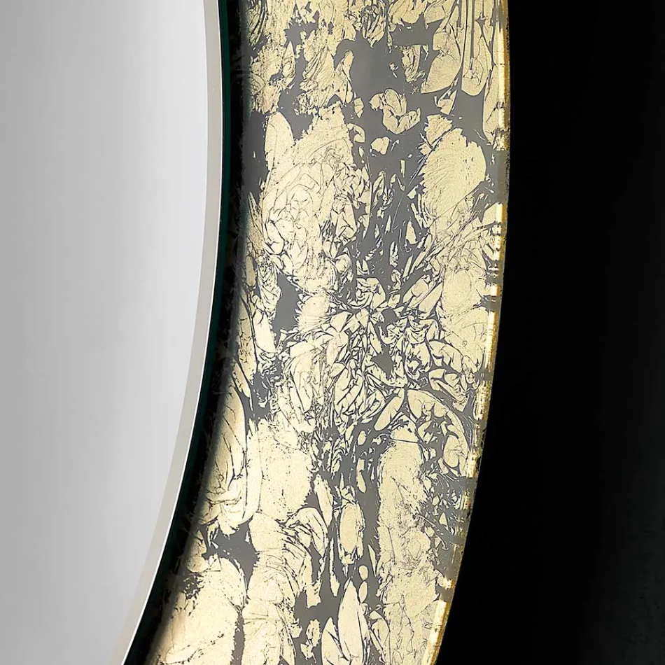 Rund spegel med bladdekorerad glasram Tillverkad i Italien - Alisso Viadurini