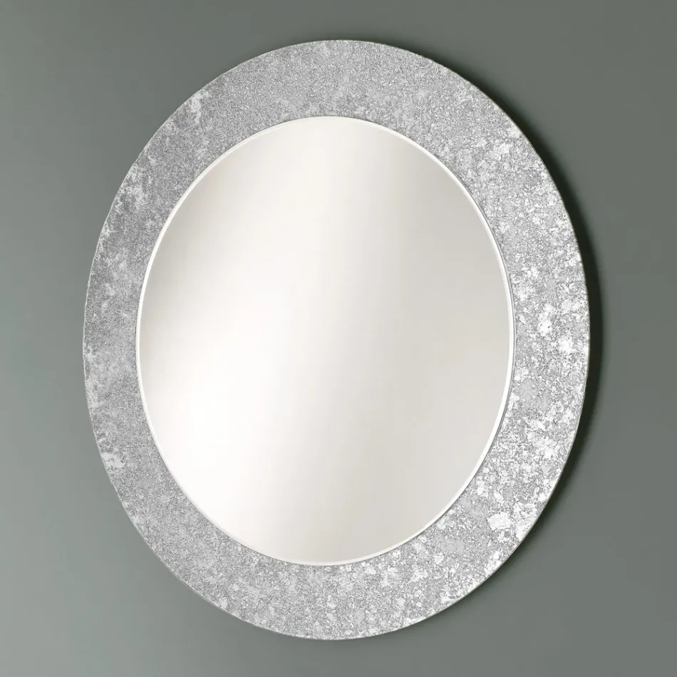 Rund spegel med bladdekorerad glasram Tillverkad i Italien - Alisso Viadurini