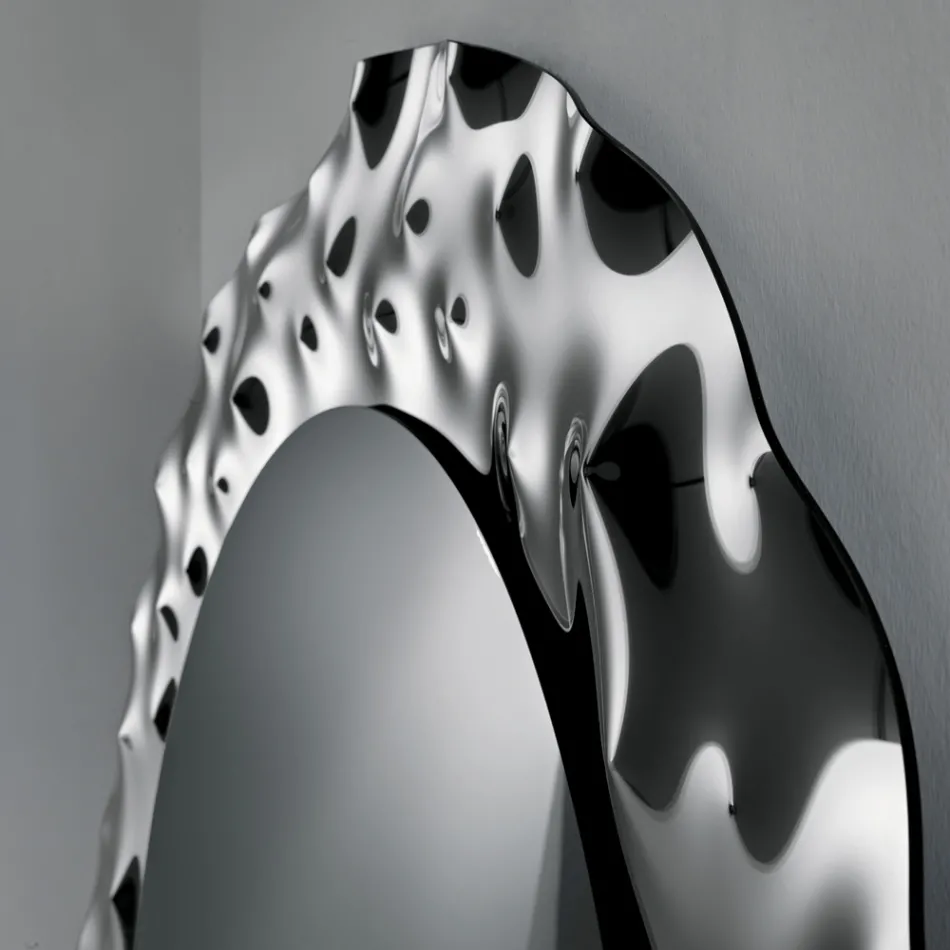 Rund spegel med vågig glasram Tillverkad i Italien - Adelma Viadurini