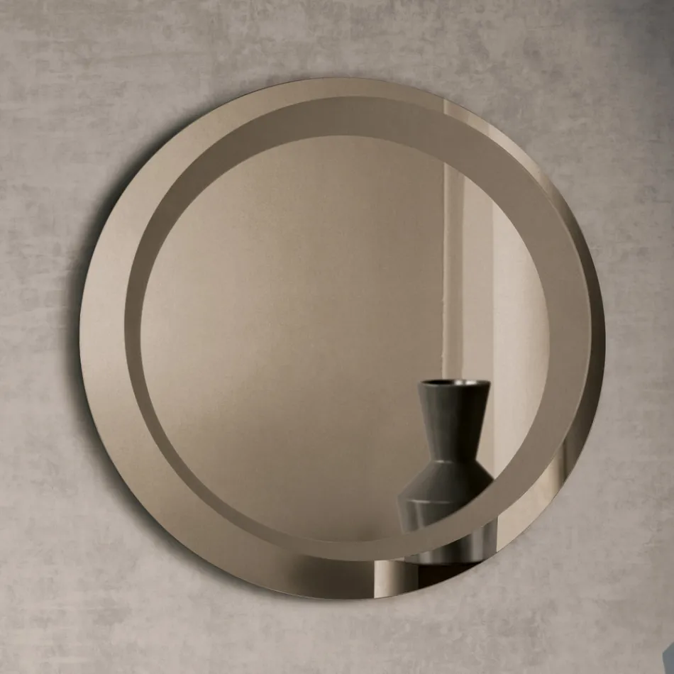 Rund väggspegel med sandblästrad dekoration Tillverkad i Italien - Annamaria Viadurini