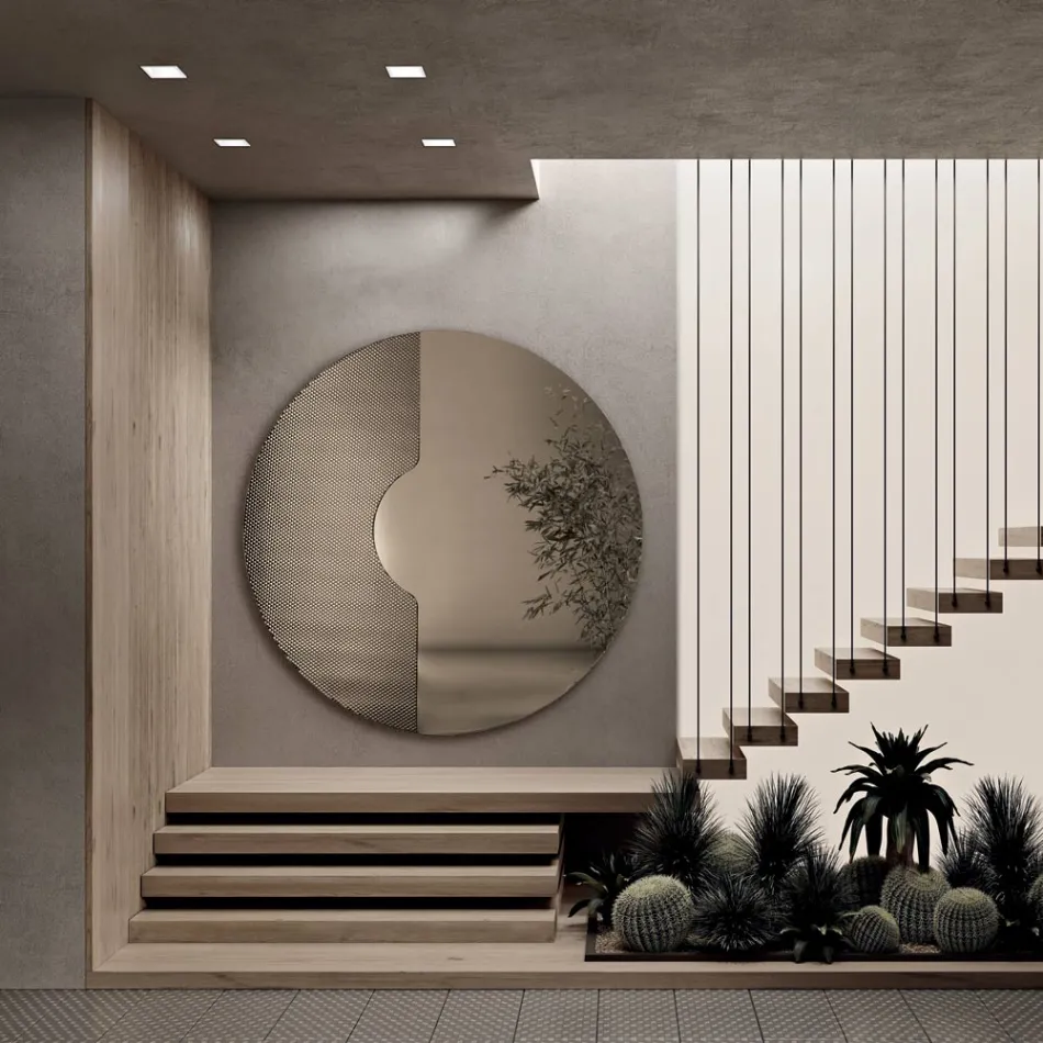 Rund väggspegel med nätinsats Tillverkad i Italien - Annabella Viadurini