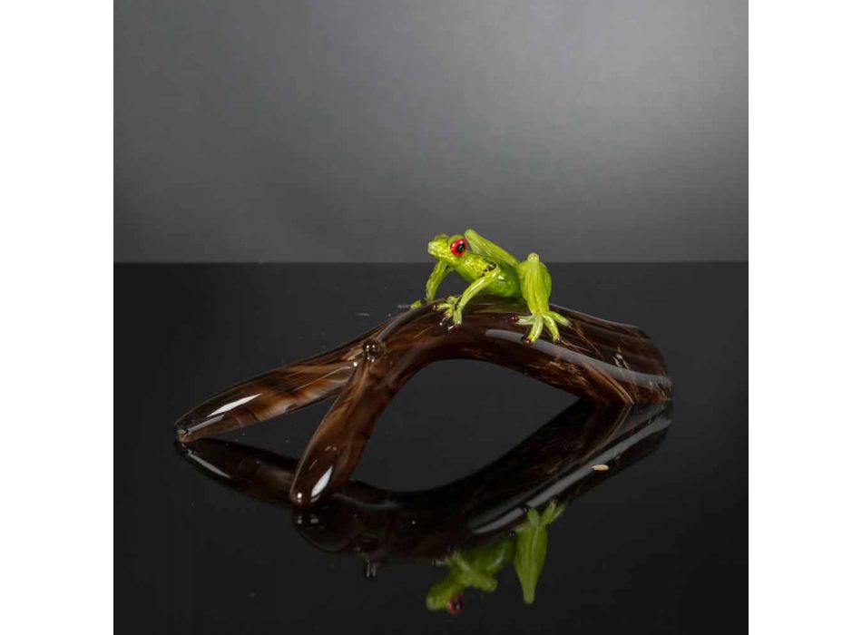 Figur i form av en groda på en gren i färgat glas tillverkat i Italien - Froggy Viadurini