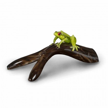 Figur i form av en groda på en gren i färgat glas tillverkat i Italien - Froggy Viadurini