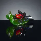 Dekorativ statyett i form av en groda på glasblad Tillverkad i Italien - blad Viadurini