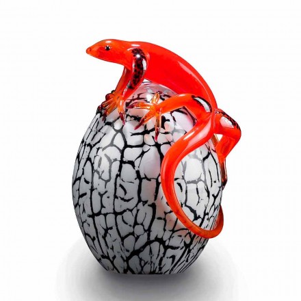 Dekorativ äggformad glasfigur med gecko tillverkad i Italien - Huevo Viadurini