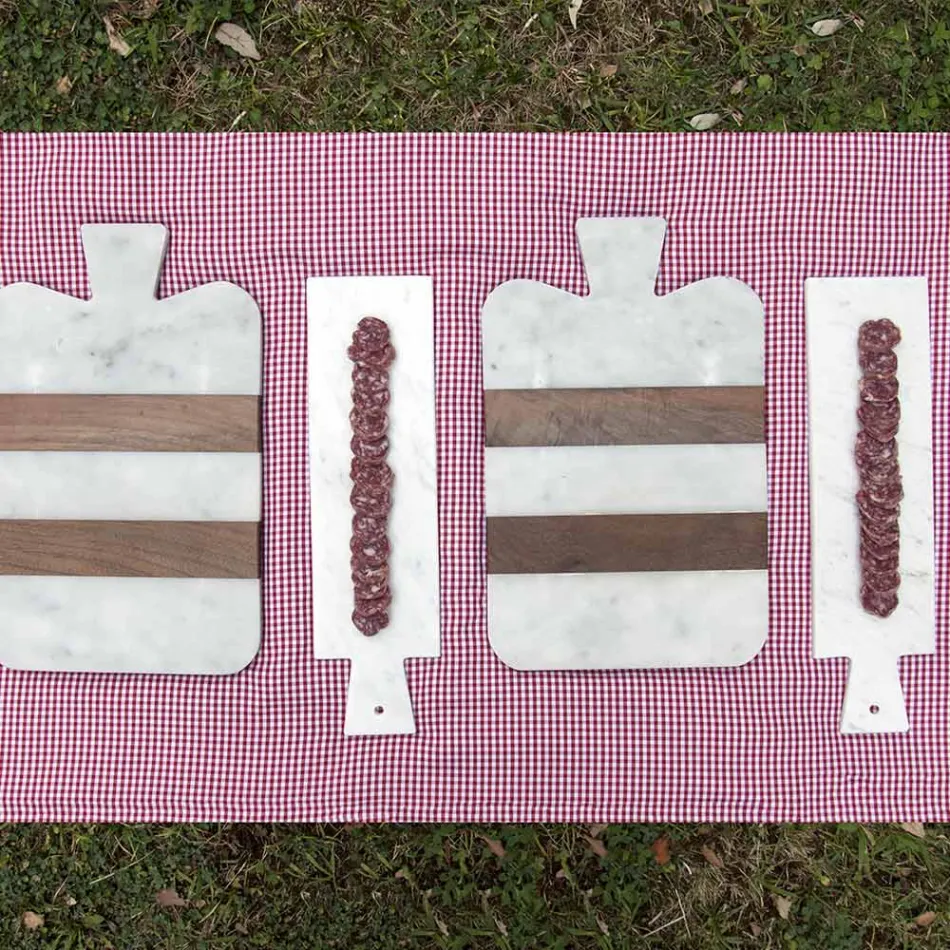 Vit Carrara marmor och trä tillverkad i Italien Design skärbräda - Evea Viadurini