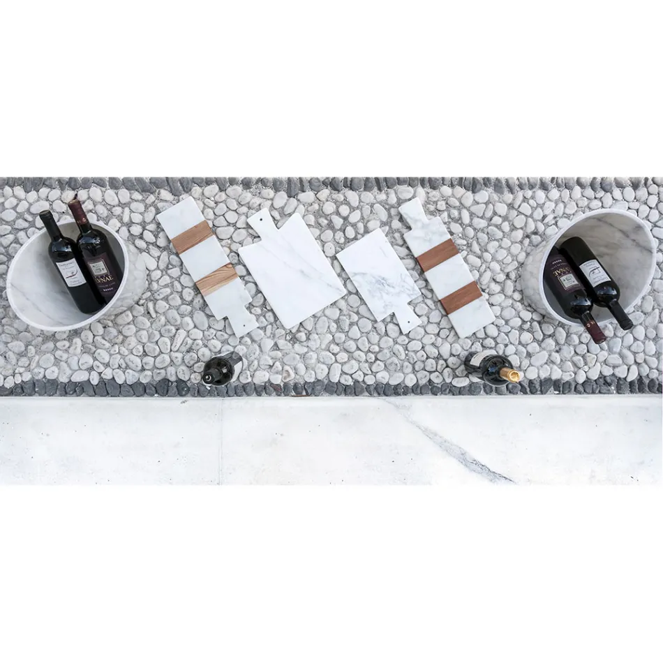 Vit Carrara marmor och trä tillverkad i Italien Design skärbräda - Evea Viadurini