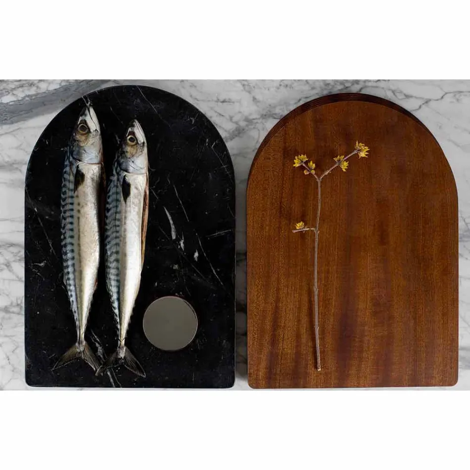 Skärbräda och köksutrustning i marmor, trä och stål Lyxig design - Icaro Viadurini