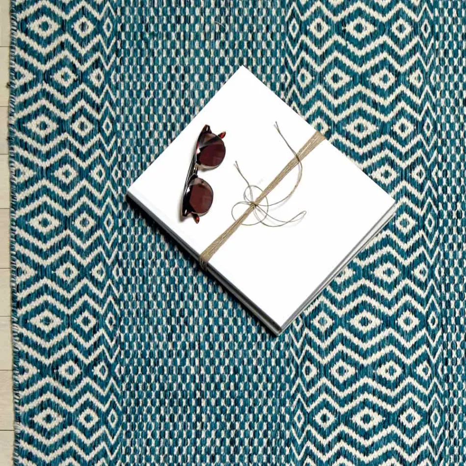 Modern design vardagsrumsmatta i handgjord ull och bomull - Minera Viadurini