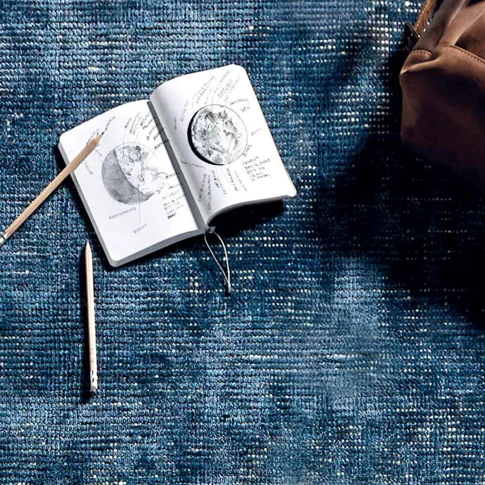 Vardagsrumsmatta i bomull, viskos och ull Tillverkad på en manuell vävstol - Melita Viadurini