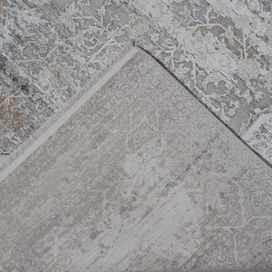 Designer Rug i viskos och akrylgrå beige med design - President Viadurini