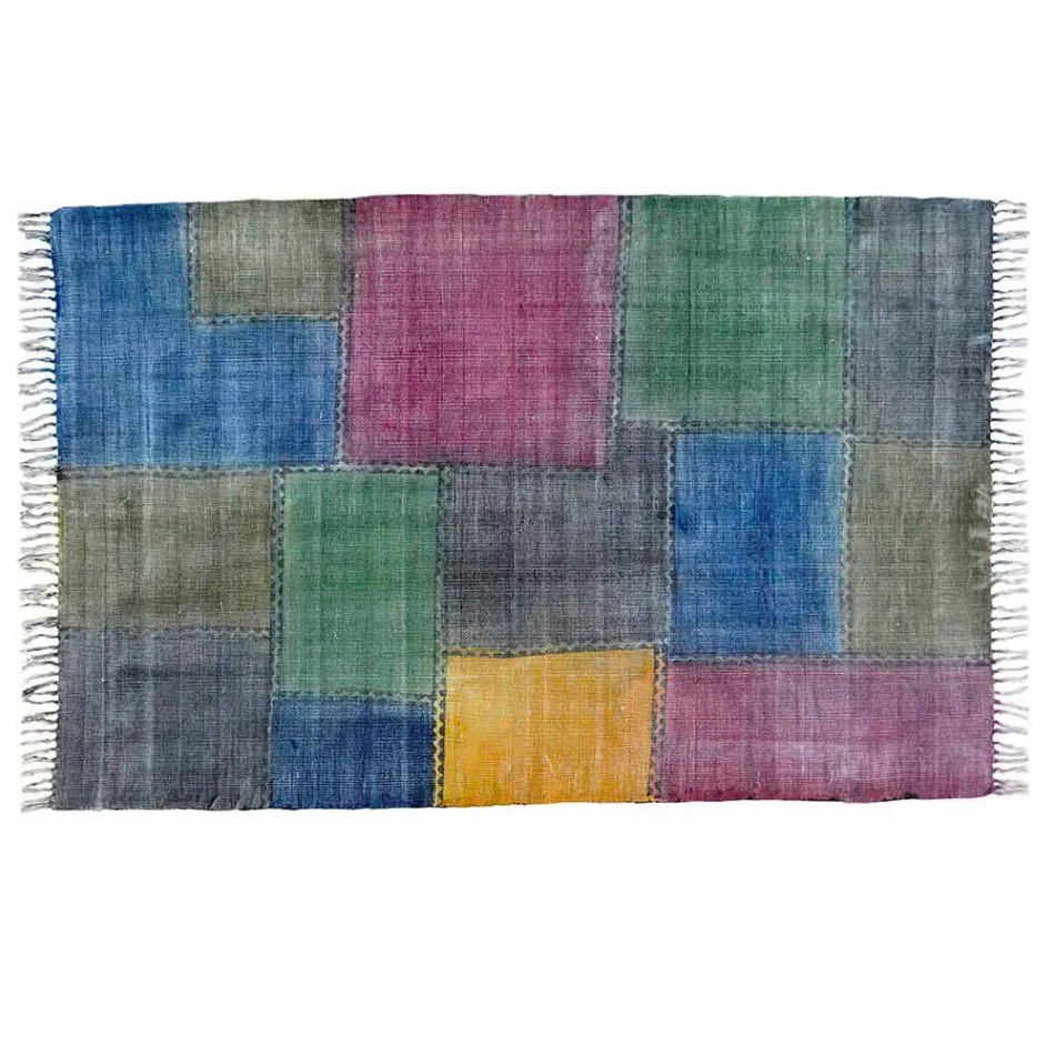 Etniska färgade rektangulära tygdäck med tofsar - Fibraù Viadurini