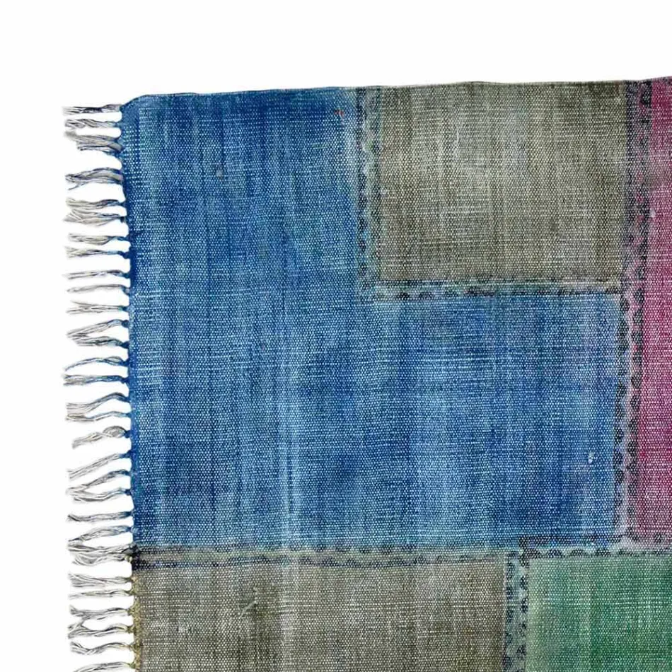 Etniska färgade rektangulära tygdäck med tofsar - Fibraù Viadurini