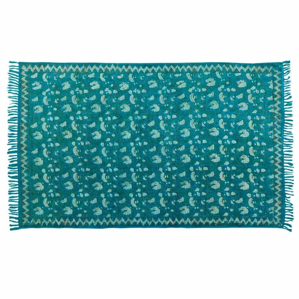 Etniska färgade rektangulära tygdäck med tofsar - Fibraù Viadurini