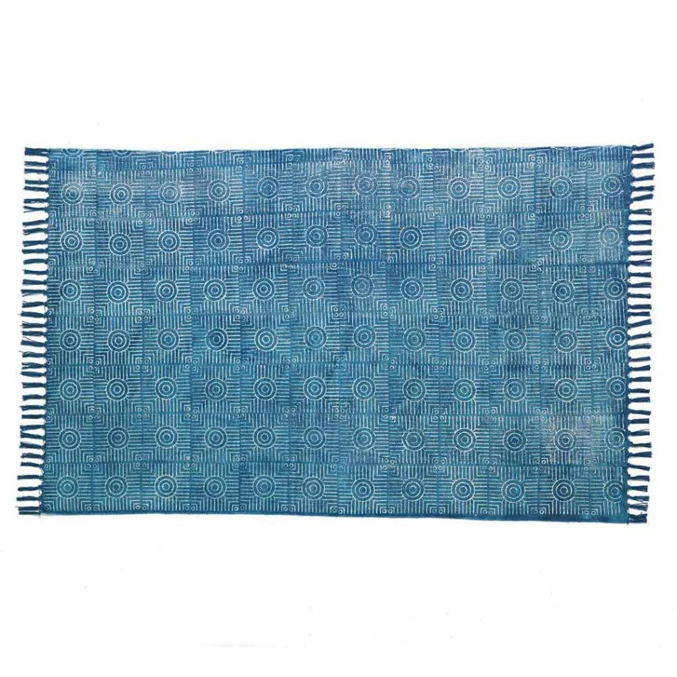 Etniska färgade rektangulära tygdäck med tofsar - Fibraù Viadurini