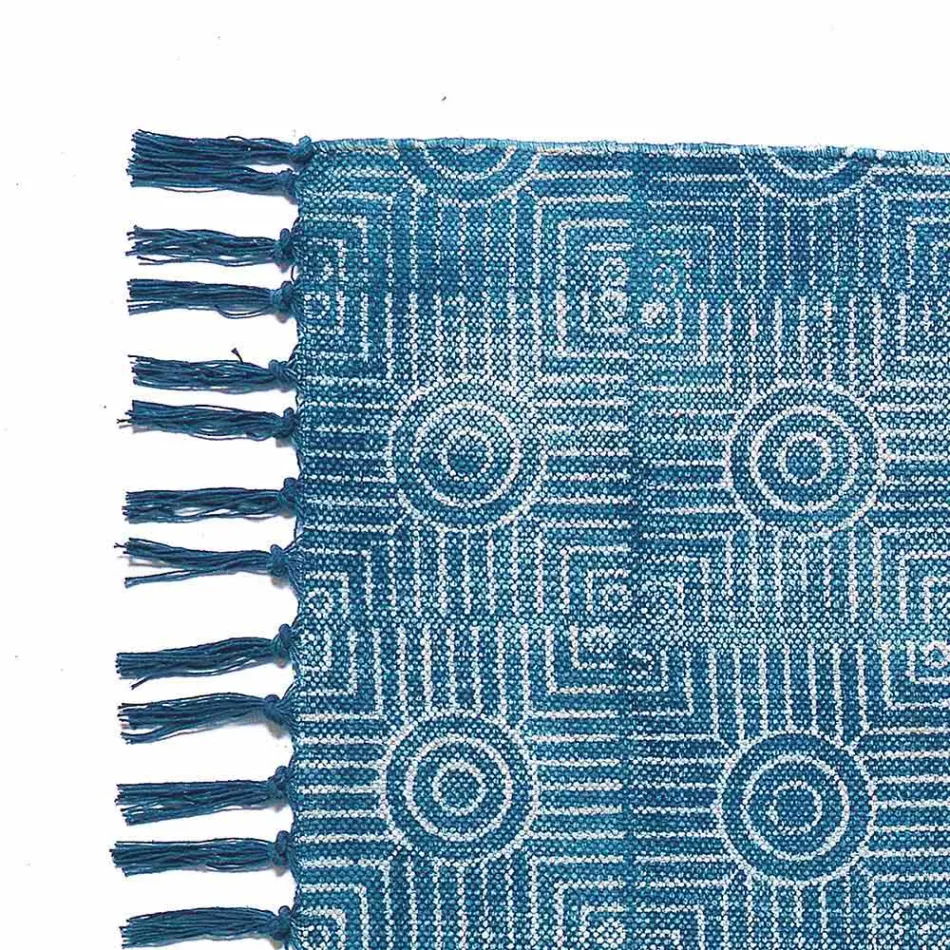 Etniska färgade rektangulära tygdäck med tofsar - Fibraù Viadurini