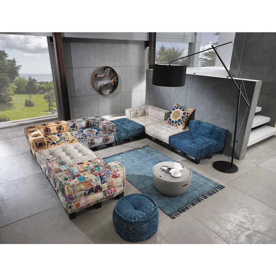 Etniska färgade rektangulära tygdäck med tofsar - Fibraù Viadurini