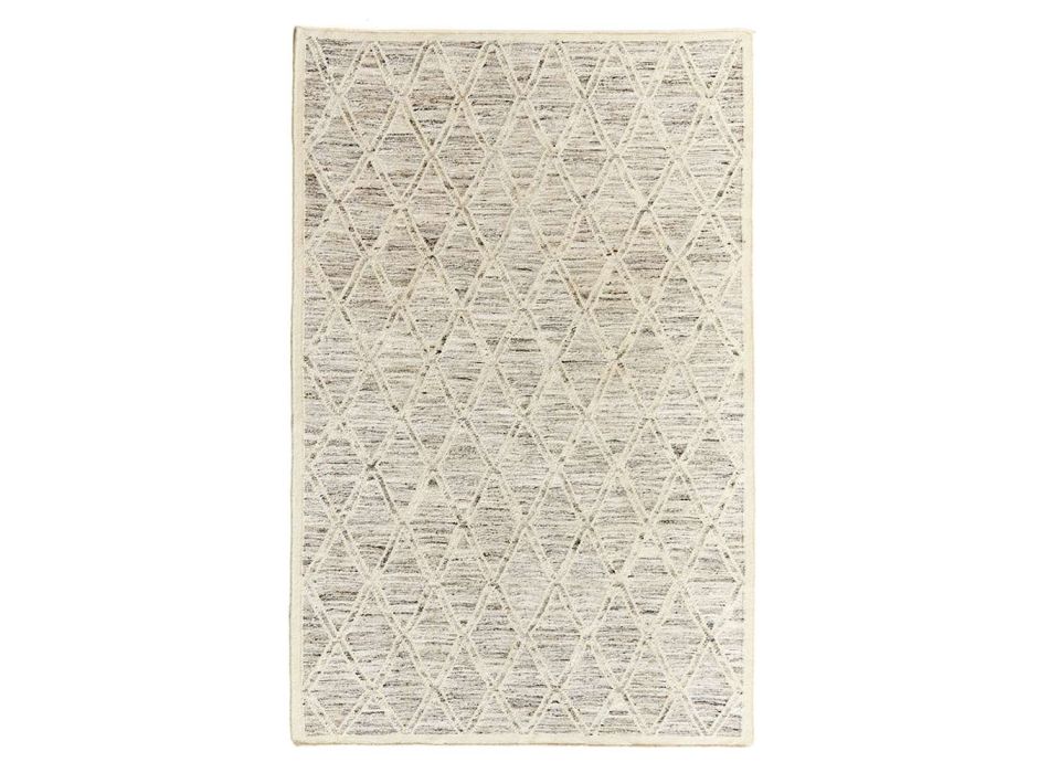 Modern matta i ull och bomull elfenben med fantasi för vardagsrum - peppo Viadurini