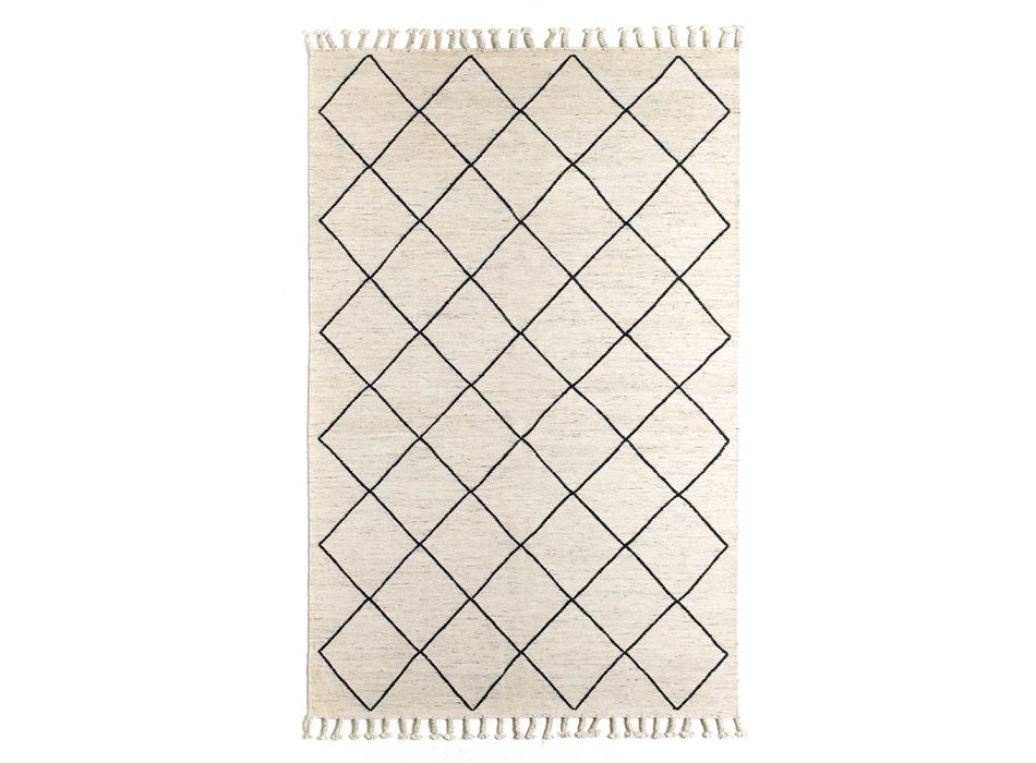Modern vardagsrumsmatta med geometriskt mönster i ull och bomull - Metria Viadurini