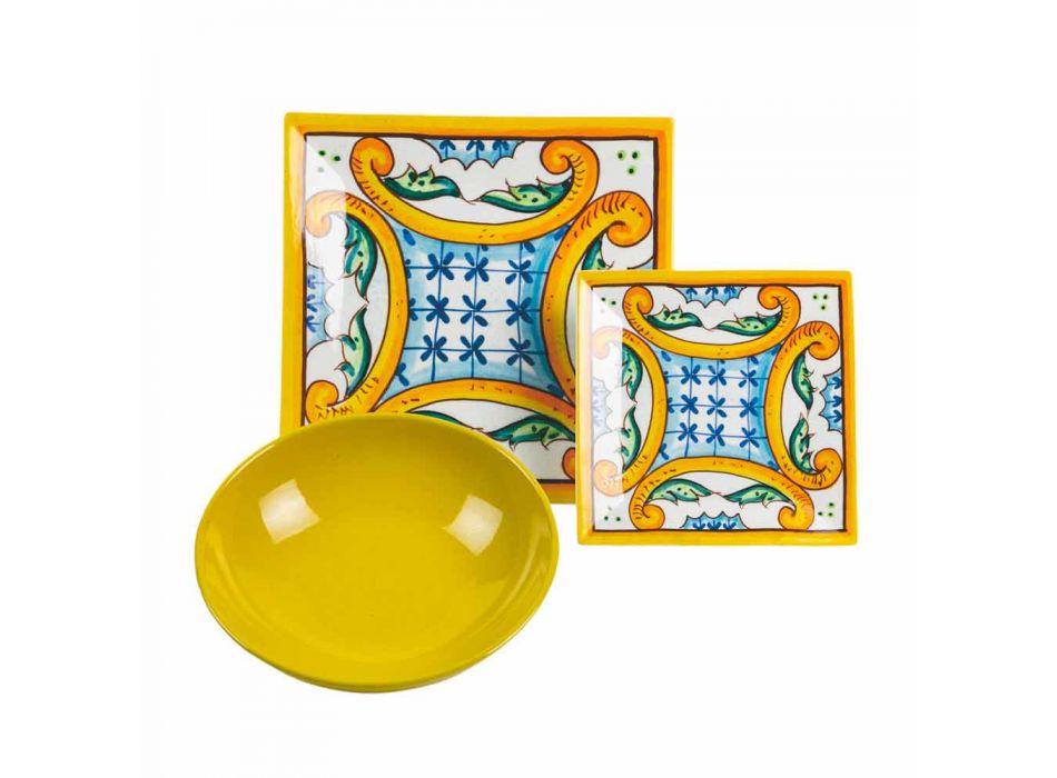 Elegant färgat dekorerat bord, porslin och stengods 18 stycken - plattor Viadurini