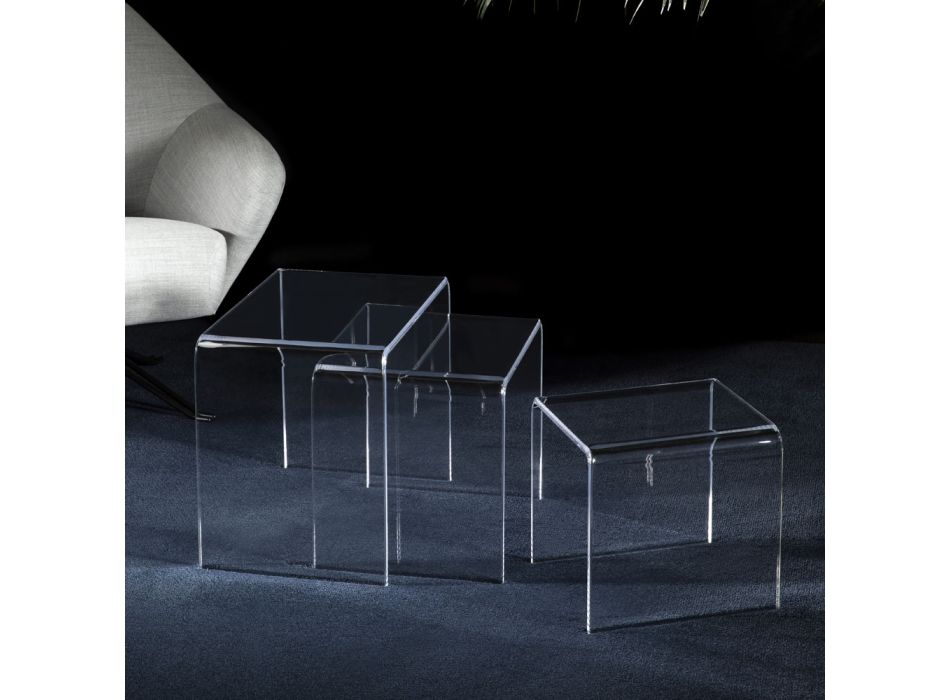 Vardagsrum Soffbord i Transparent Minimal Akryl Kristall 3 delar - Cecco Viadurini