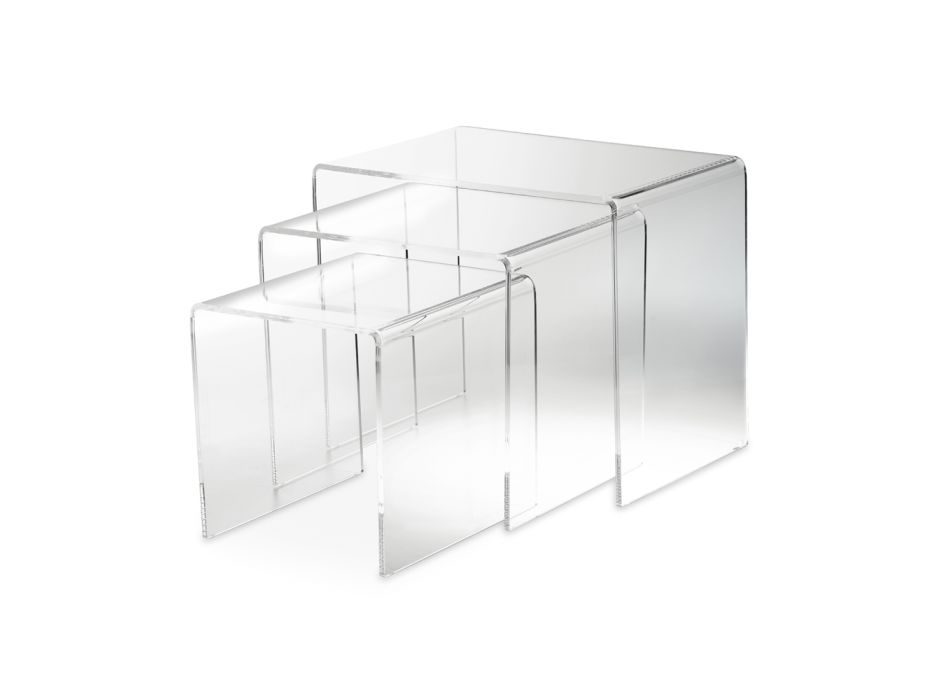 Vardagsrum Soffbord i Transparent Minimal Akryl Kristall 3 delar - Cecco Viadurini