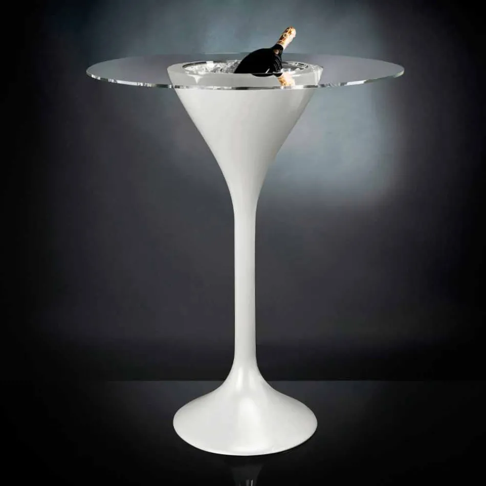 Högt soffbord i glas och polyeten med flaskhållare tillverkad i Italien - Krakow Viadurini