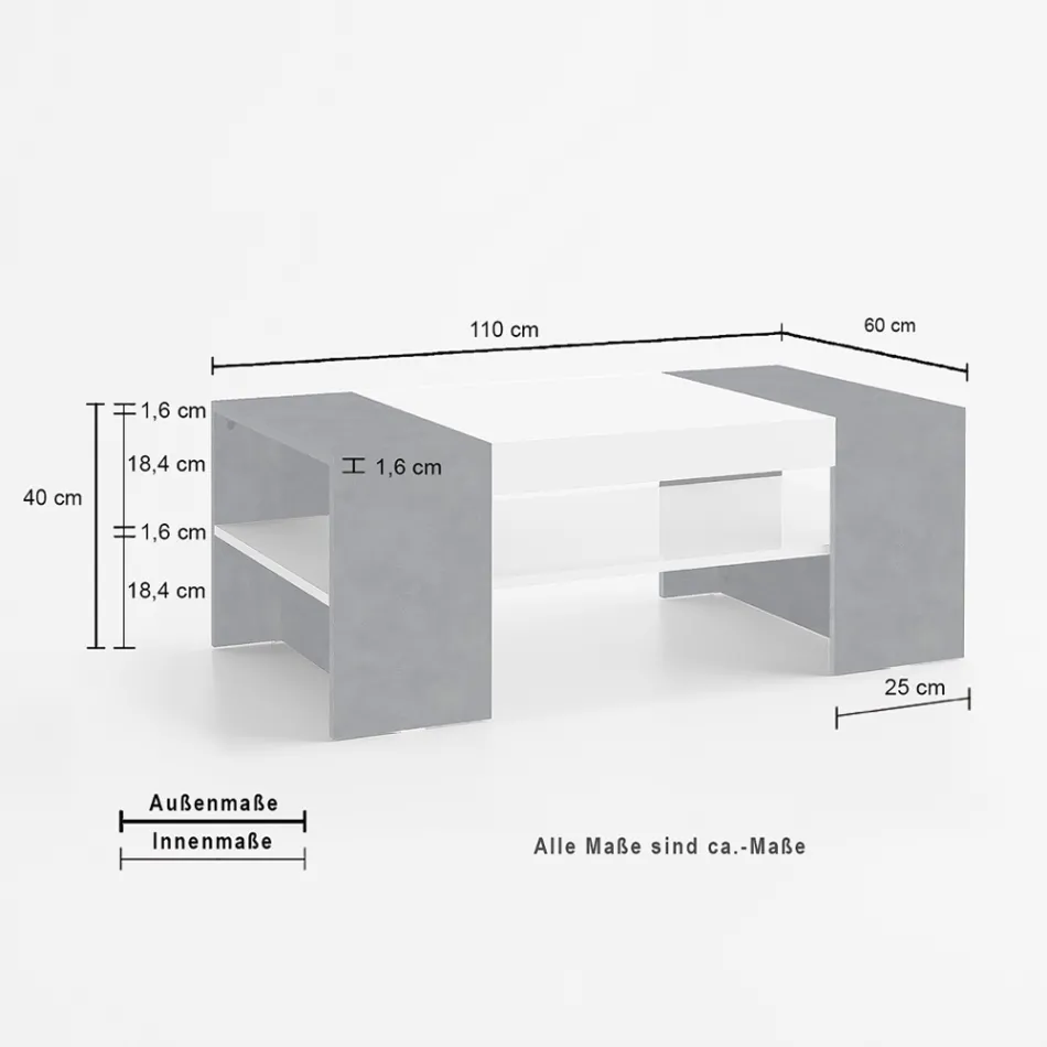 Lågt soffbord till vardagsrummet i vitt trä 3 ytbehandlingar - Rames Viadurini