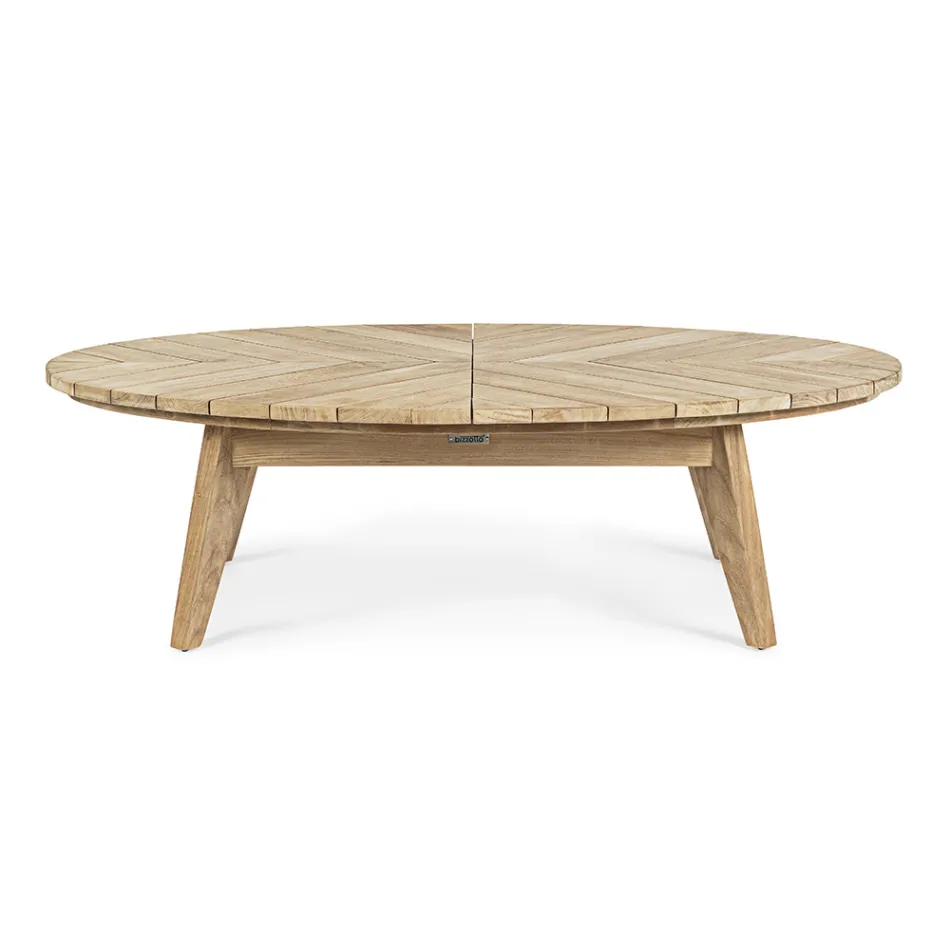 Lågt soffbord i teak utomhus med oval skiva, Homemotion - Ricardo Viadurini