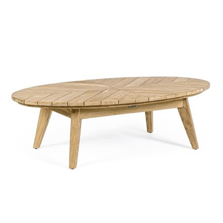 Lågt soffbord i teak utomhus med oval skiva, Homemotion - Ricardo Viadurini