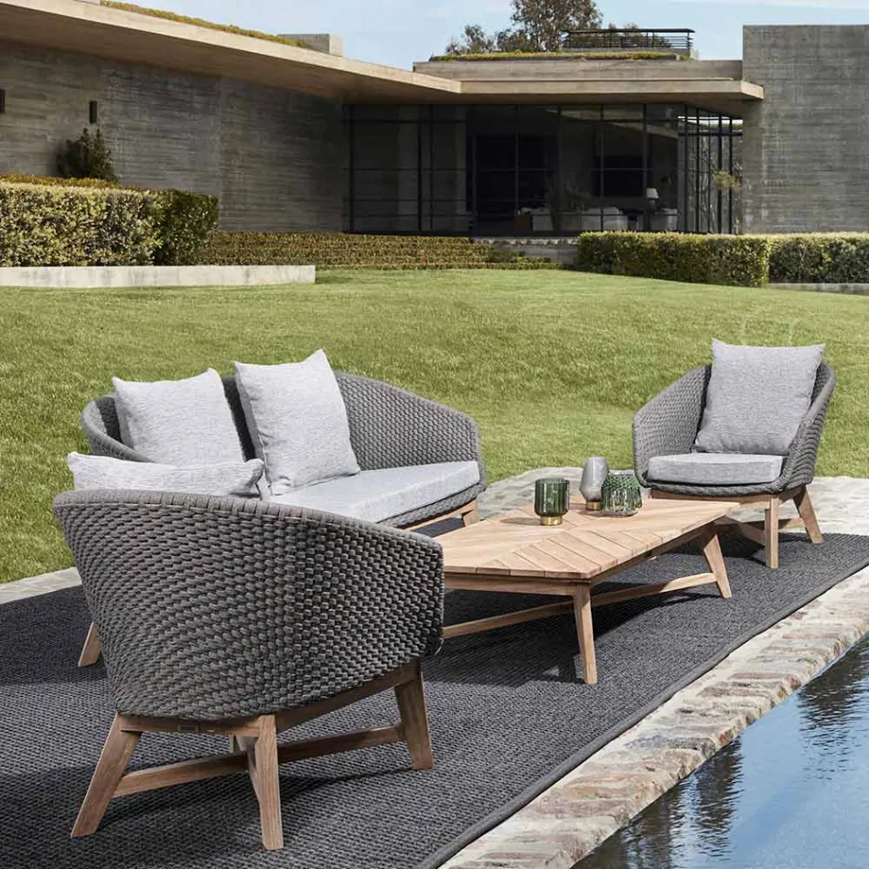 Lågt rektangulärt utomhussoffbord i teak, Homemotion - Stuart Viadurini