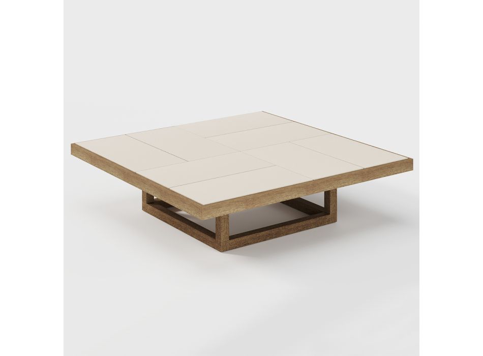 Lågt trädgårdssoffbord med skiva i stengods tillverkat i Italien - Bresson Viadurini