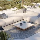 Lågt trädgårdssoffbord med skiva i stengods tillverkat i Italien - Bresson Viadurini