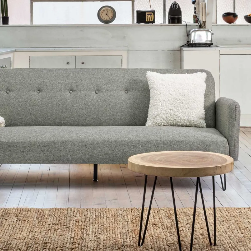 Lågt bord för vardagsrum i aluminium och skiva i naturligt trä - Crotone Viadurini