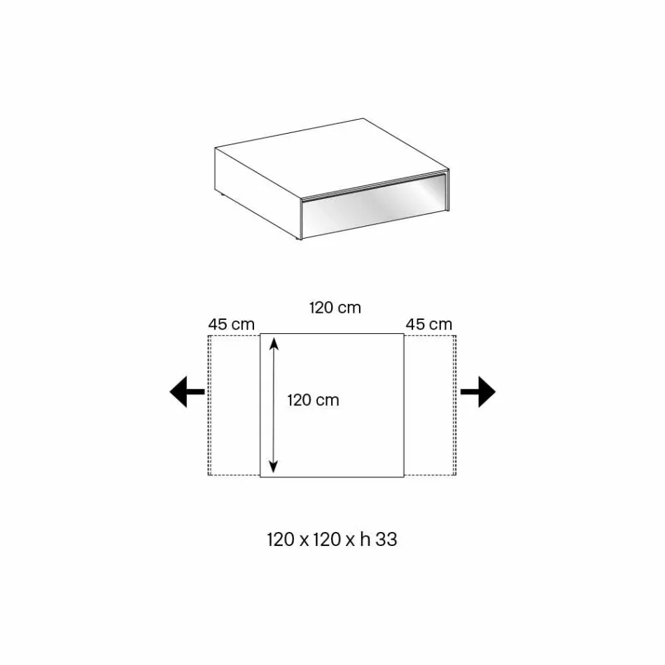 Lågt bord för vardagsrum i rökt glas och trälådor 3 storlekar - Mantra Viadurini