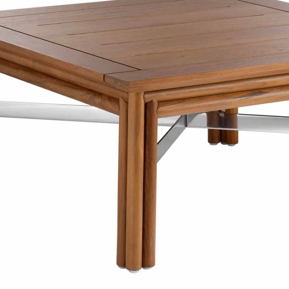 Lågt fyrkantigt soffbord för utomhusvardagsrum i naturligt eller svart trä - Suzana Viadurini