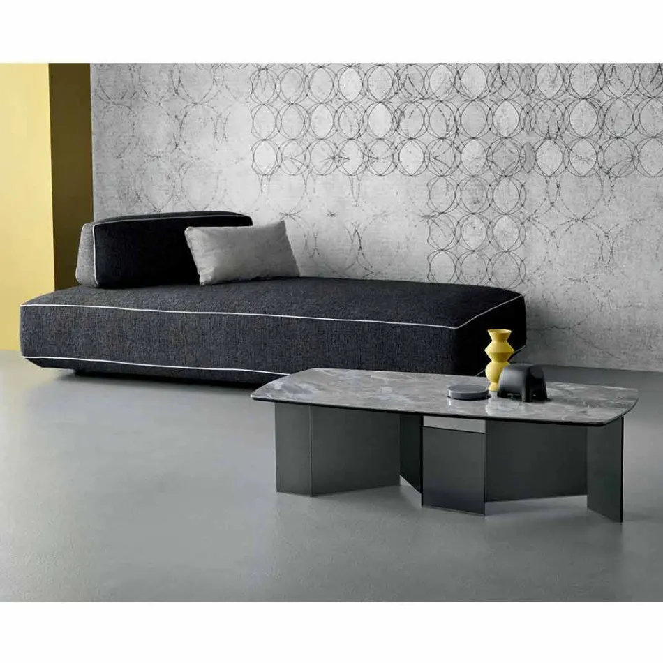 Lågt soffbord Vardagsrum Keramisk topp och ben av rökt glas 3 storlekar - slumpmässigt Viadurini