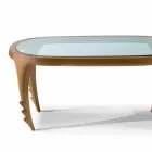Soffbord i trä och läderdesign cocktails, l.97xp.68 cm, Cecilia Viadurini