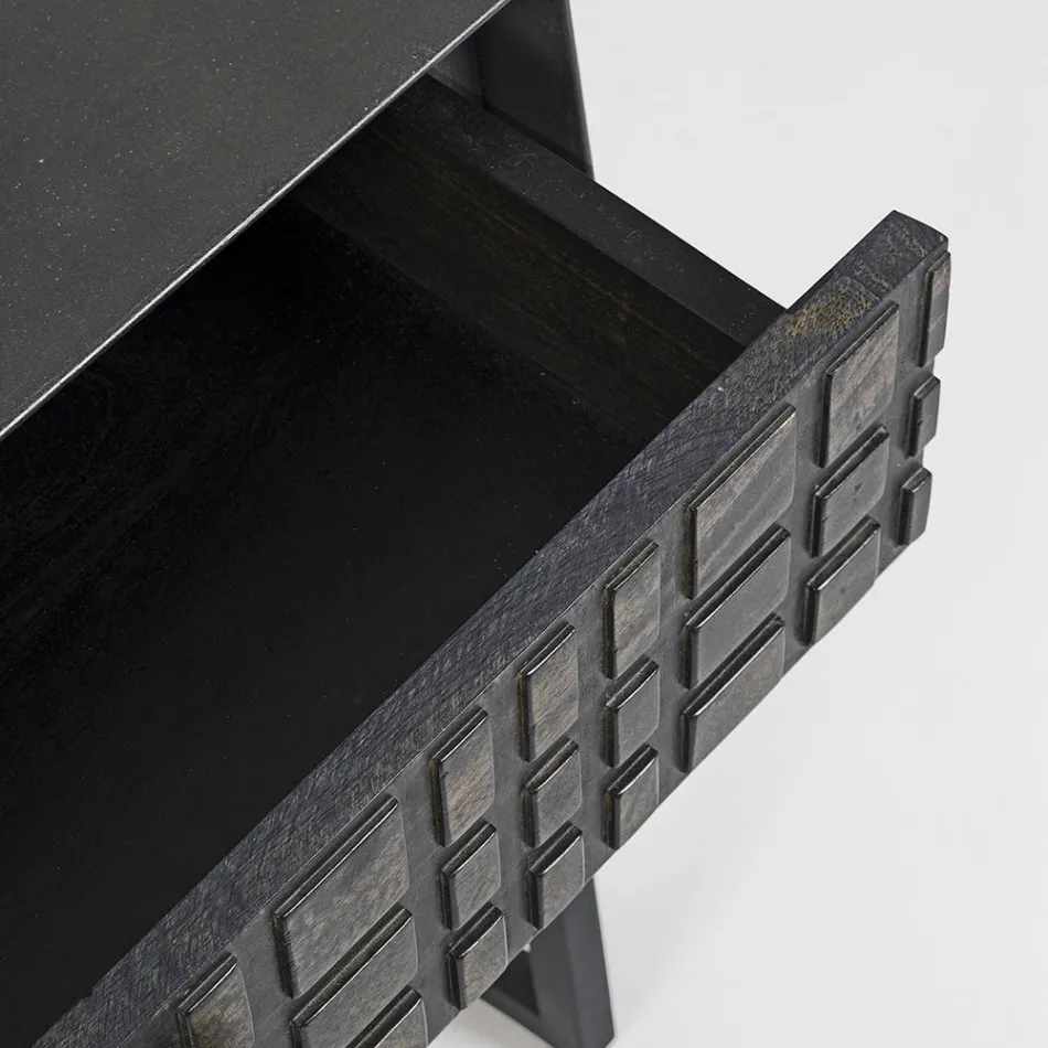 Sängbord i stål och mangoträ av etnisk design - Mireo Viadurini