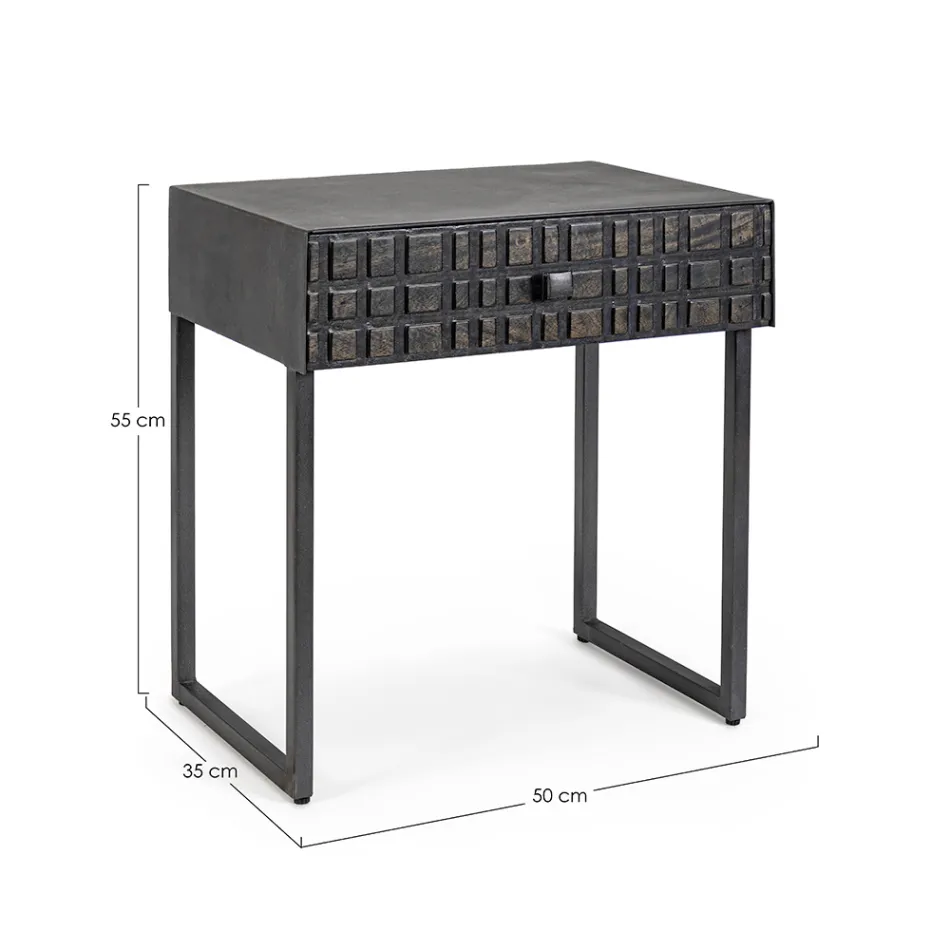 Sängbord i stål och mangoträ av etnisk design - Mireo Viadurini