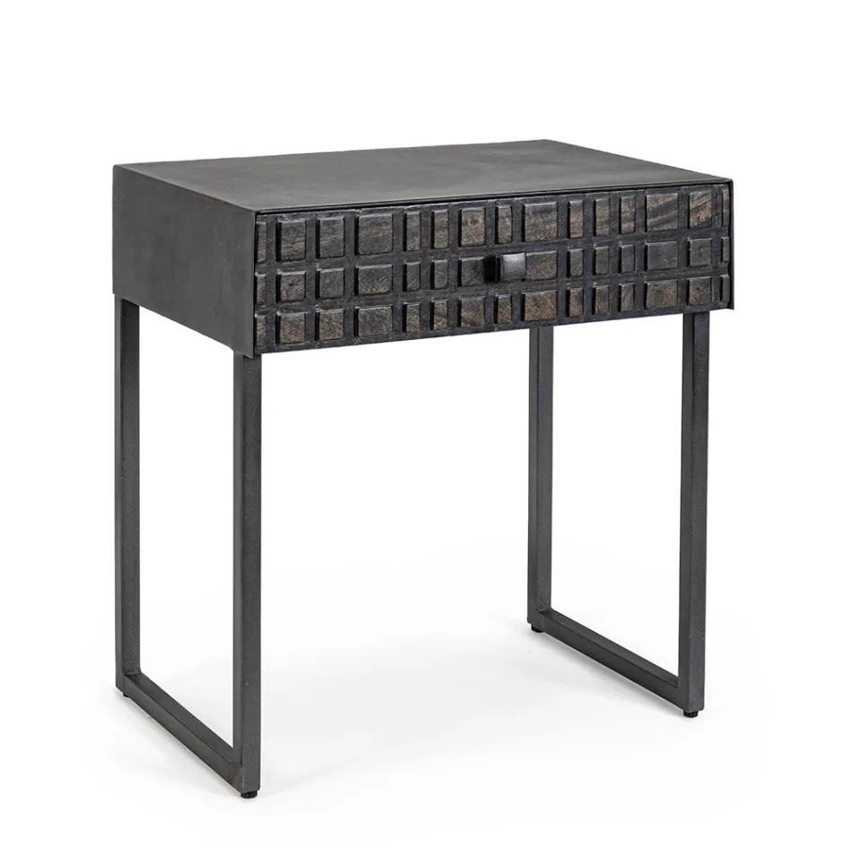 Sängbord i stål och mangoträ av etnisk design - Mireo Viadurini