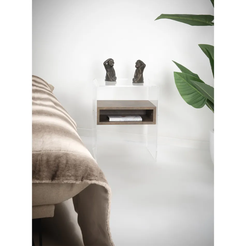 Återvinningsbart sängbord i transparent plexiglas och trä - Pascoli Viadurini