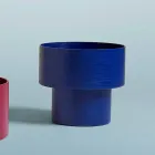 Runt sängbord med modern design i Bordeaux eller blått trä - Vinnie Viadurini