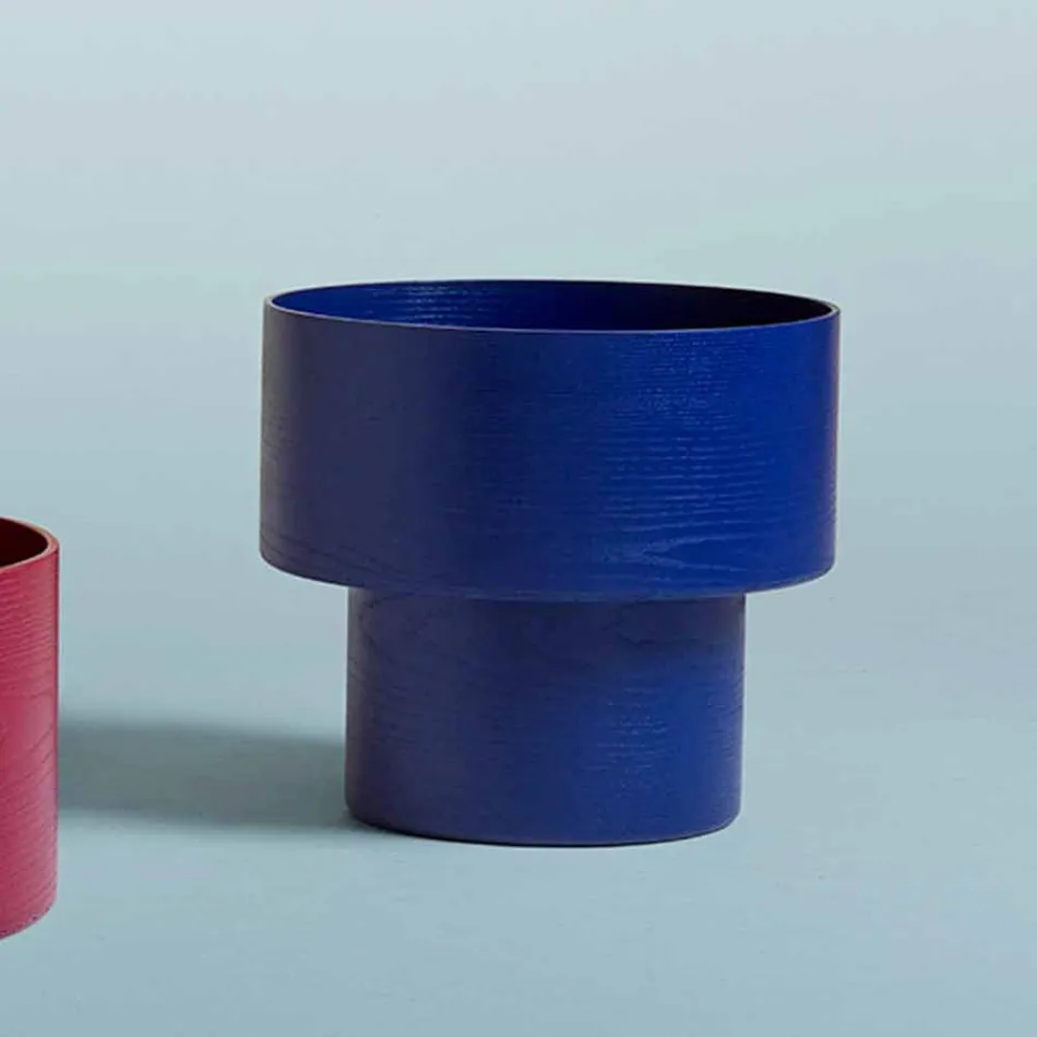 Runt sängbord med modern design i Bordeaux eller blått trä - Vinnie Viadurini