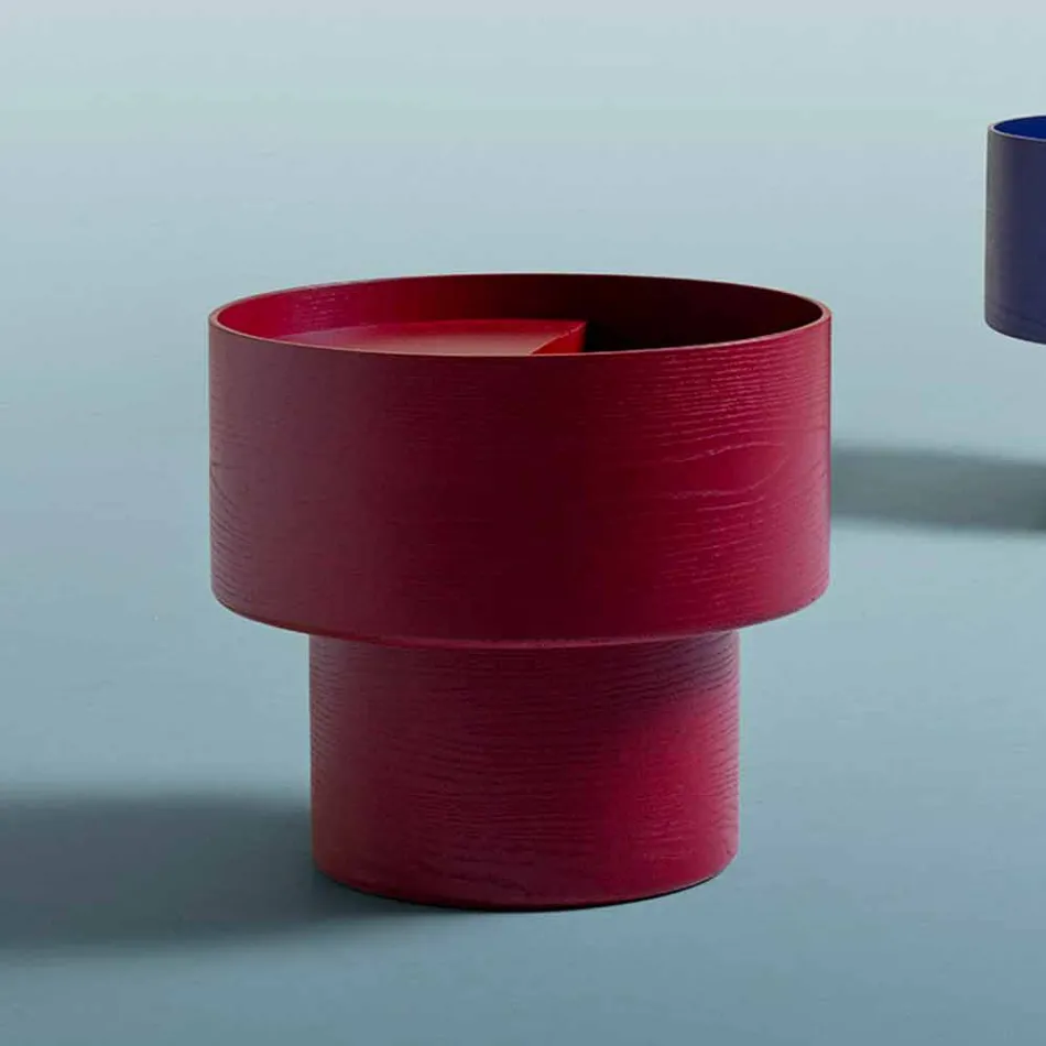 Runt sängbord med modern design i Bordeaux eller blått trä - Vinnie Viadurini