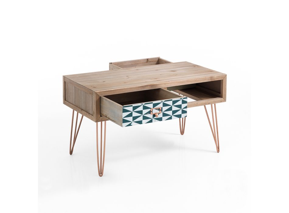 Soffbord med 2 färgade och dekorerade dubbelsidiga lådor - Hassio Viadurini